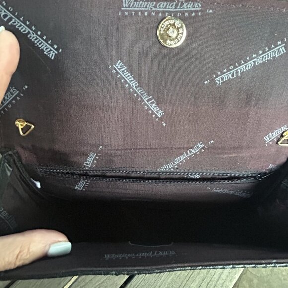 Whiting & Davis Vintage Black Mesh Fold Over Clutch Bag Purse Handbag - Picture 4 of 7